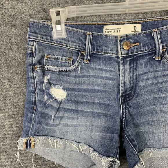 Abercrombie & Fitch Denim Bootie Shorts Women Size 0 frayed Destroyed - Picture 2 of 7